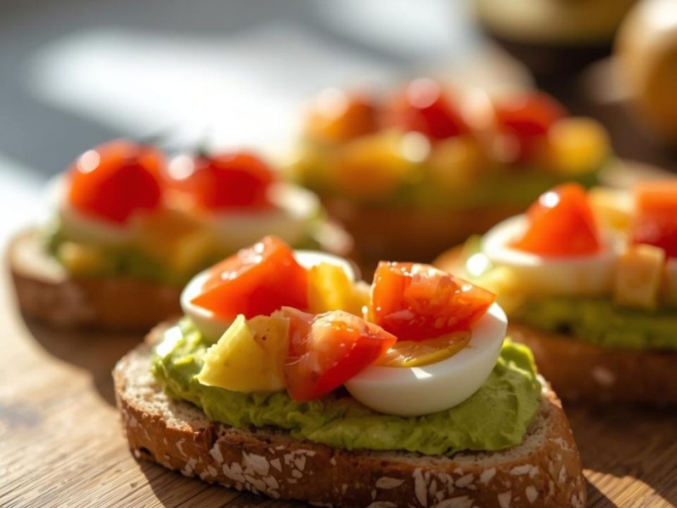 Celozrnné bagetky s avokádem, vejcem a rajčetem