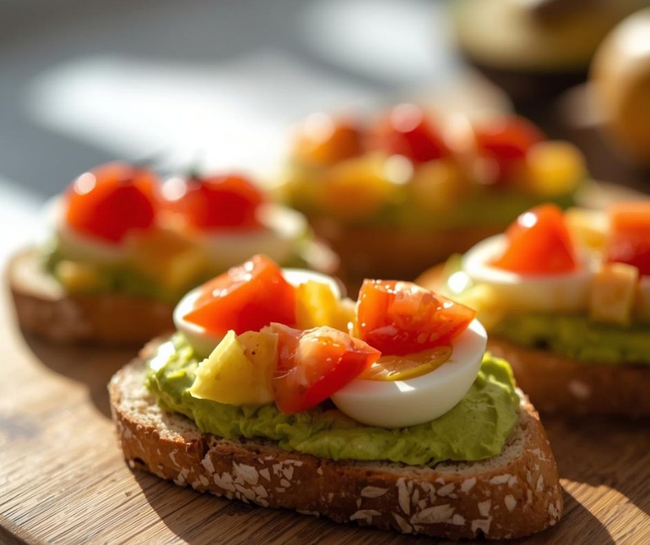 Celozrnné bagetky s avokádem, vejcem a rajčetem
