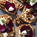 Jednohubky s kozím sýrem, řepou a vlašskými ořechy